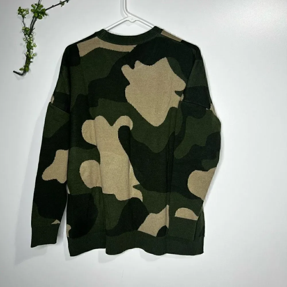 Mud Pie Camouflage Green Tan Autumn Jacquard Sweater NWT!